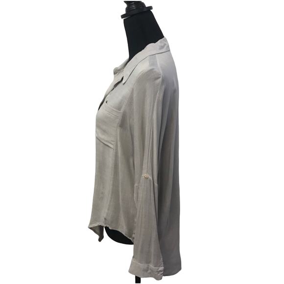 Modcloth Poema Grey Purple Career Button Front Blouse Medium - Picture 3 of 5